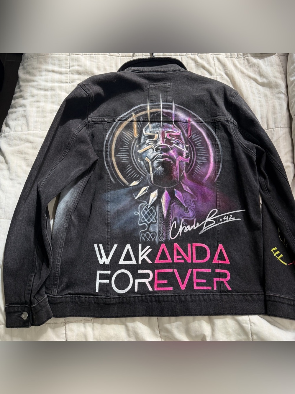 Zara Black Denim Jacket/ Black Panther/ Wakanda forever/ Hand Painted/Custom Art
